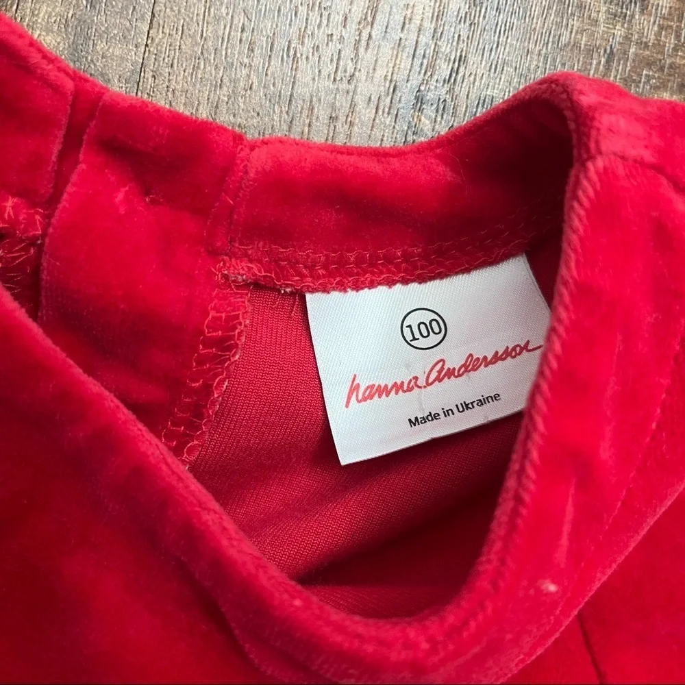 Hanna Andersson girls red drop waist velour like dress Sz 100/4
